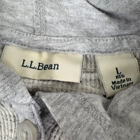 LL Bean Mens Henley Hoodie Thermal Long Sleeve Shirt Grey Heathered Size L - Picture 5 of 11